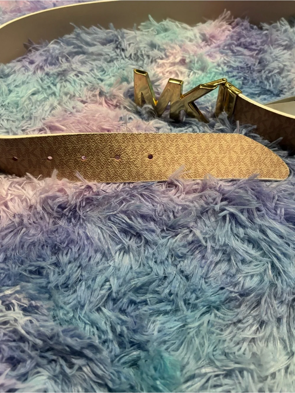 Michael Kors Beige and Gold MK Logo Belt